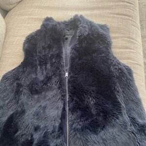J Crew midnight blue faux fur vest- perfect condition. Size Large